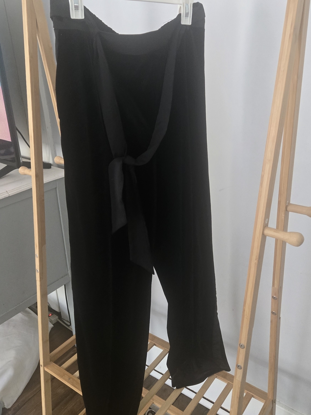 Karl Lagerfeld Black Wide-Leg Tie-Waist Pants
